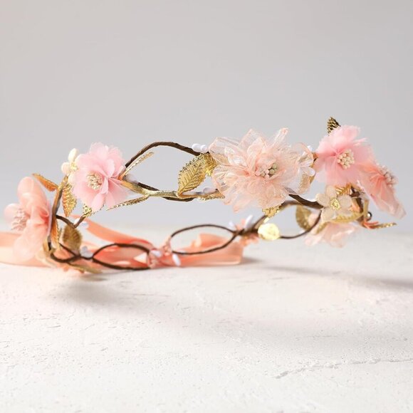 Pink Flower Crown Headband Women\'s Floral Hair Accessory Bridal Party main image 6
